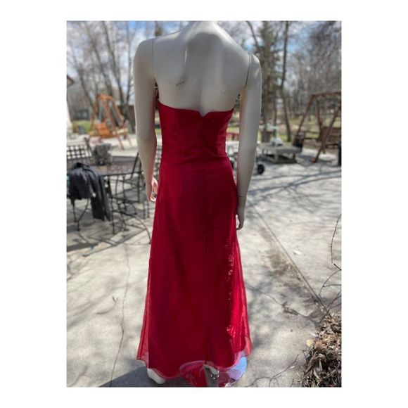 Vintage 90s Jessica McClintock for Gunne Sax Strapless Formal Maxi Dress Red Bea - Picture 13 of 16